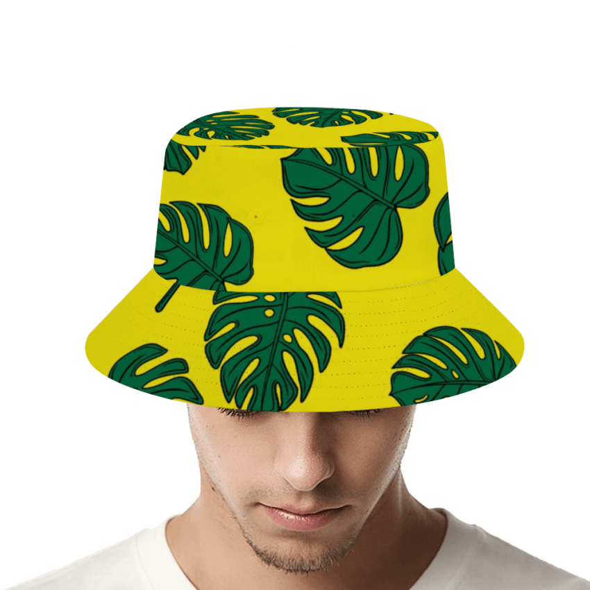 Monstera Bucket Hat Yellow Background 